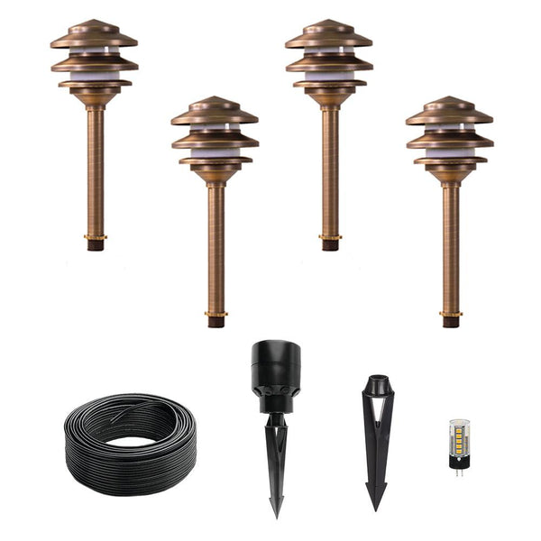 Lumen Logic™ LogiPath II 12V Brass LED Pagoda Path Light Expansion Kit (Bronze) - Lumen Logic