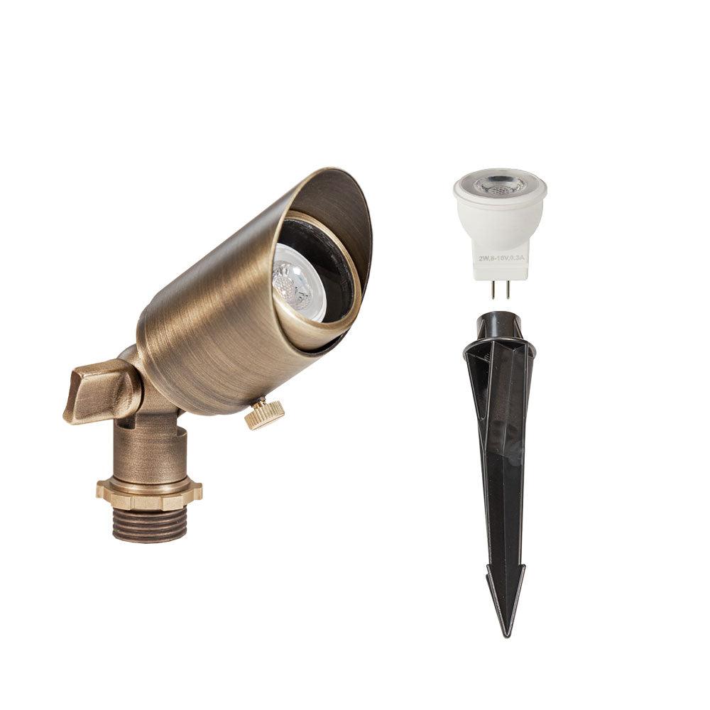 12V Cast Brass Mini Spotlight & 2W 2700K MR8 LED Bulb - Lumen Logic™